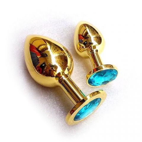 Анальная пробка с кристаллом Small Gold Water Blue Анальная пробка с кристаллом Small Gold Water Blue