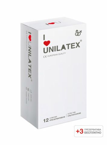 Презервативы Unilatex Ultrathin, ультратонкие (12 шт +3 в подарок)