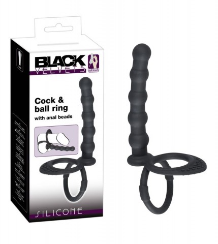 Насадка для двойного проникновения Black Velvets Cock & Ball ring (12.5, Ø 2.3 см)