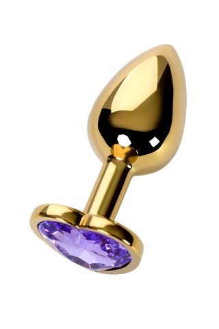 Анальная втулка в форме сердца Metal by TOYFA, золотая, с фиолетовым кристаллом (7, Ø 2.7 см)