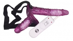 Двойной фиолетовый страпон с вибрацией Vibrating Strap-on Duo (18, Ø 3 см и 10, Ø 3.5 см)