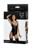 Боди Glossy из материала Wetlook на шнуровке, черный, S