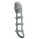 Насадка текстурная на пенис с подхватом мошонки серая Baile Silicone penis sleeve with ballstrap