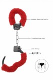Металлические наручники с меховой обивкой Pleasure Handcuffs Furry красные