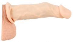 Насадка удлинитель из силикона телесная Penis extender with bulging glans and veins (19, Ø 3.7 см)
