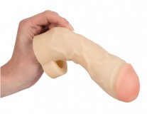 Реалистичная закрытая насадка на пенис с подхватом мошонки T&B Extension (17, Ø 5.5 см)