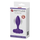 Анальная пробка с мощной вибрацией PrettyLove Vibra Butt Plug, фиолетолвая (8.6, Ø 2.7 см)