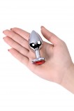 Анальная втулка в форме сердца Metal by TOYFA, серебряная, с красным кристаллом (7, Ø 2.7 см)