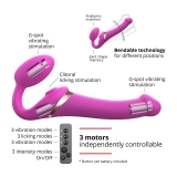 Вибрострапон Strap-On-Me Multi Orgasm с 3 моторами и клиторальным стимулятором, фуксия (L - 15.7, Ø 4.2 см)