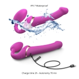 Вибрострапон Strap-On-Me Multi Orgasm с 3 моторами и клиторальным стимулятором, фуксия (L - 15.7, Ø 4.2 см)