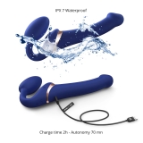 Вибрострапон Strap-On-Me Multi Orgasm с 3 моторами и клиторальным стимулятором, синий (XL - 16.2, Ø 4.7 см)