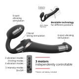 Вибрострапон Strap-On-Me Multi Orgasm с 3 моторами и клиторальным стимулятором, черный (L - 15.7, Ø 4.2 см)