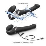 Вибрострапон Strap-On-Me Multi Orgasm с 3 моторами и клиторальным стимулятором, черный (L - 15.7, Ø 4.2 см)