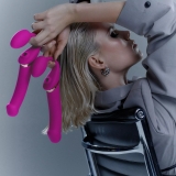 Вибрострапон Strap-On-Me Multi Orgasm с 3 моторами и клиторальным стимулятором, фуксия (M - 15.2, Ø 3.8 см)