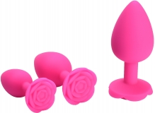 Анальная пробка с ограничителем в форме розочки, S розовая (7.5, Ø 3 см)
