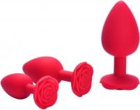 Анальная пробка с ограничителем в форме розочки, М красная (8.5, Ø 3.5 см)
