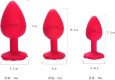 Анальная пробка с ограничителем в форме розочки, М красная (8.5, Ø 3.5 см)