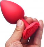 Анальная пробка с ограничителем в форме розочки, М красная (8.5, Ø 3.5 см)