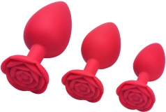 Анальная пробка с ограничителем в форме розочки, L красная (10, Ø 4.5 см)