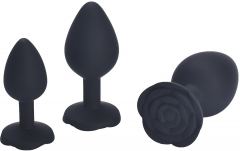 Анальная пробка с ограничителем в форме розочки, L чёрная (10, Ø 4.5 см)