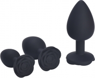 Анальная пробка с ограничителем в форме розочки, L чёрная (10, Ø 4.5 см)