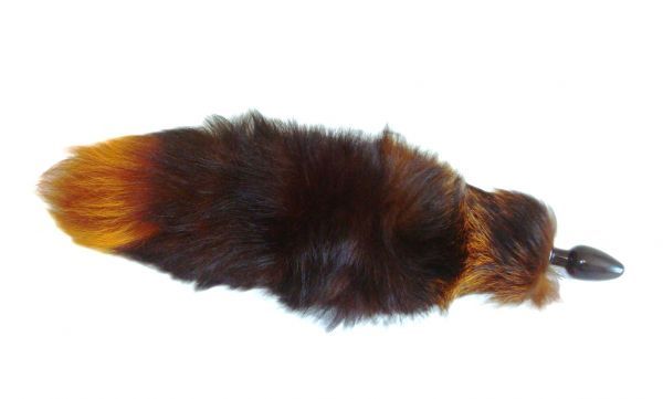 Анальная пробка черного цвета с тонированным оранжевым хвостом, диаметр 4 см