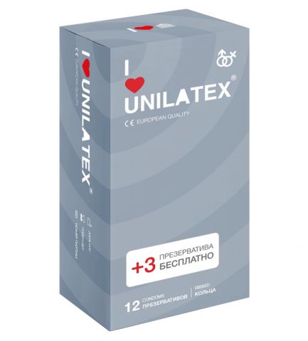 Презервативы Unilatex Ribbed, ребристые кольца (12 шт +3 в подарок)
