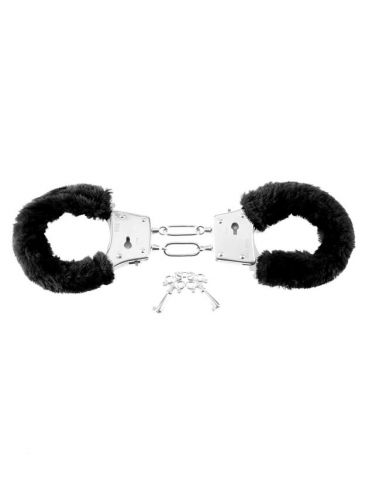 Металлические наручники с черным мехом Fetish Fantasy Beginner's Furry Cuffs чёрные