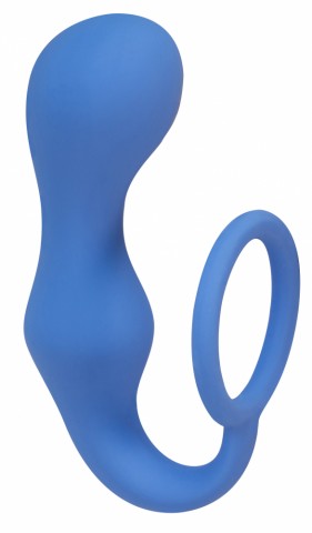 Эрекционное кольцо с анальной пробкой Double Pleasure Anal Plug Blue (18, Ø 3.3 см)