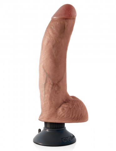 PipeDream King Cock 9 Вибромассажер 3в1 на съемной присоске Cock with Balls, загорелый (22.8, Ø 5.7 см)