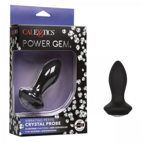 Анальная пробка с кристаллом и вибрацией Power Gem, черная (9.5, Ø 3.3 см)