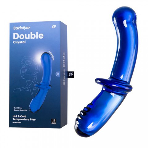 Двусторонний фаллоимитатор Satisfyer Double Crystal, голубой (19.5, Ø 4 см)