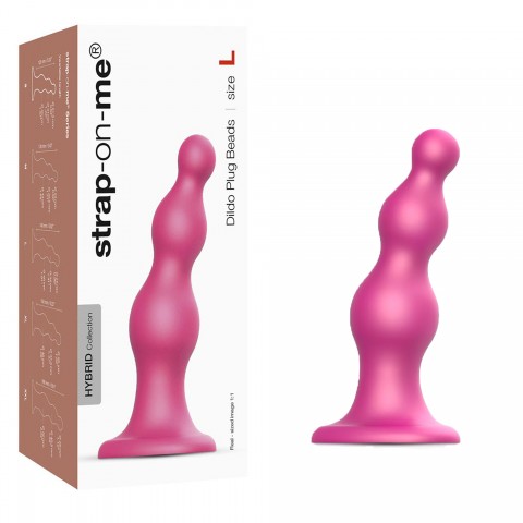 Фаллоимитатор Strap-On-Me Dildo Plug Beads Framboise металлик (L - 16, Ø 4.6 см)