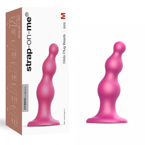 Фаллоимитатор Strap-On-Me Dildo Plug Beads Framboise металлик (M - 15, Ø 4.3 см)