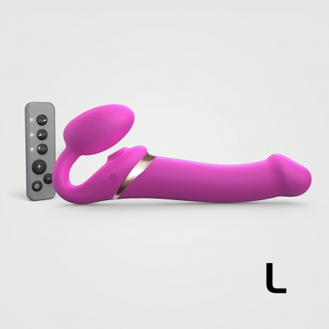 Вибрострапон Strap-On-Me Multi Orgasm с 3 моторами и клиторальным стимулятором, фуксия (L - 15.7, Ø 4.2 см)