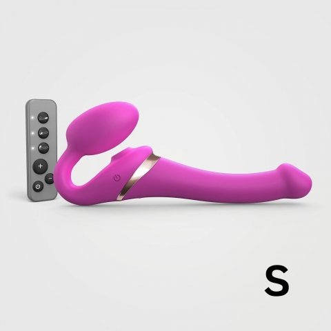 Вибрострапон Strap-On-Me Multi Orgasm с 3 моторами и клиторальным стимулятором, фуксия (S - 14.7, Ø 3.4 см)