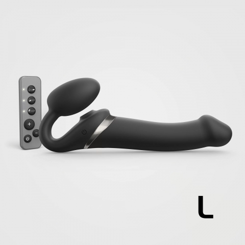 Вибрострапон Strap-On-Me Multi Orgasm с 3 моторами и клиторальным стимулятором, черный (L - 15.7, Ø 4.2 см)