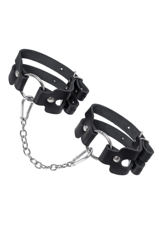 Оковы Pecado BDSM - 2 ремешка и кольцо, натуральная кожа, чёрные